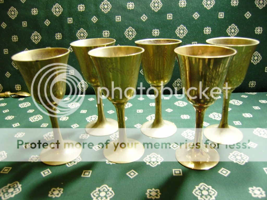 LOT 6 VINTAGE LIQUER GLASSES 5 BRONZE+1 24K GOLD RARE  