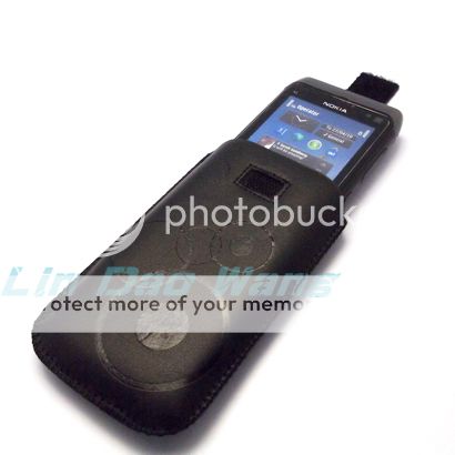 Black Strip Leather Case Pouch + LCD Screen Protector Film For Nokia 