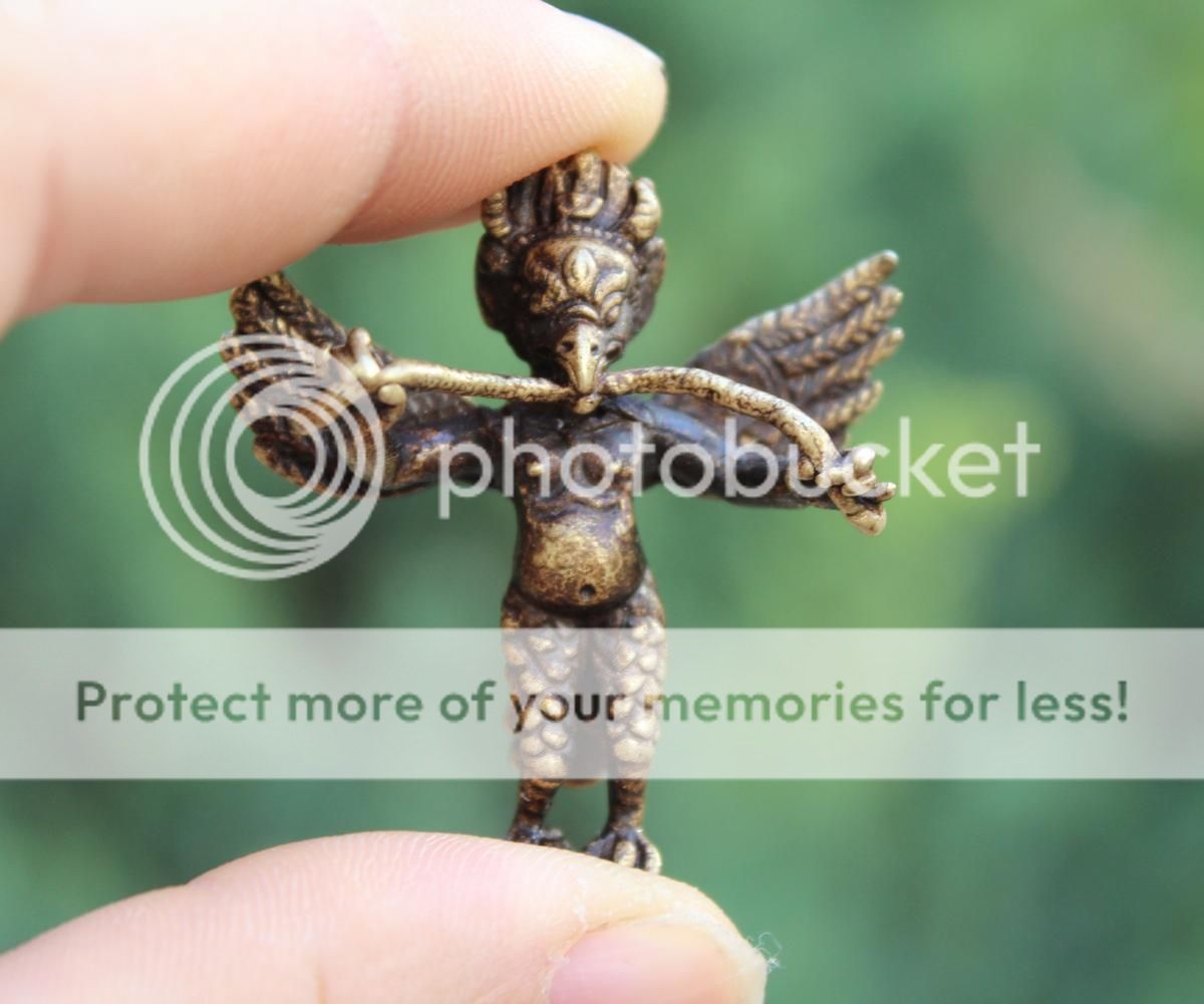 4 CM China Buddhism Pure Bronze Garuda Dhwaja Bird Amulet snake Pendant Necklace
