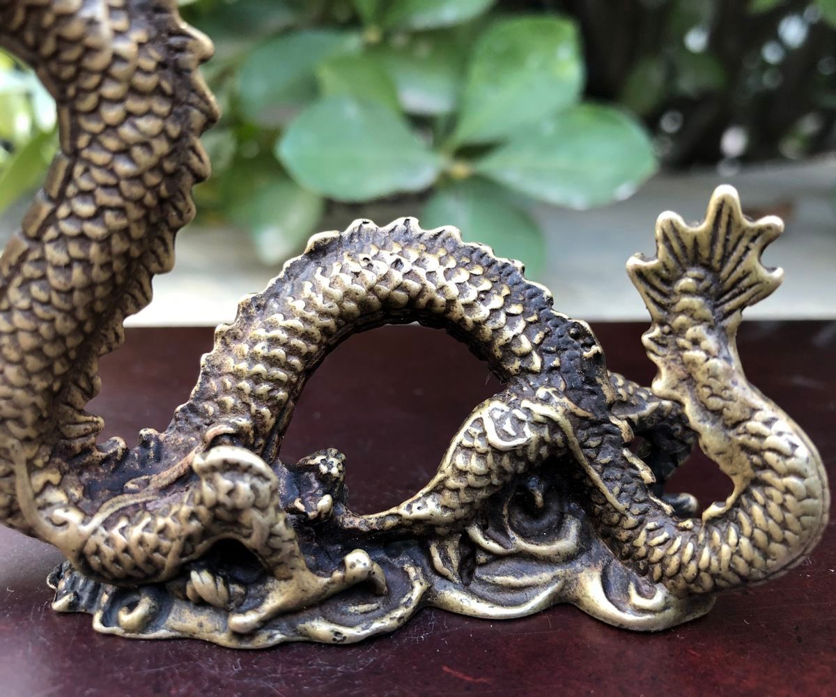11CM China 100/% Pure Bronze Counteract Evil Force Zodiac Animal Dragon Sculpture